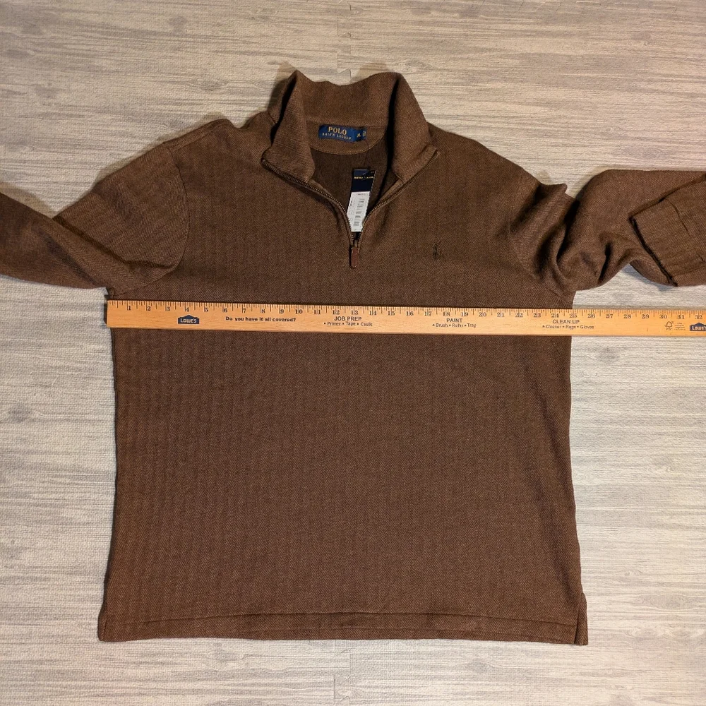 NWT Men's Polo Ralph Lauren Brown Herringbone 1/4 Zip Pullover, Cotton, CasualXL